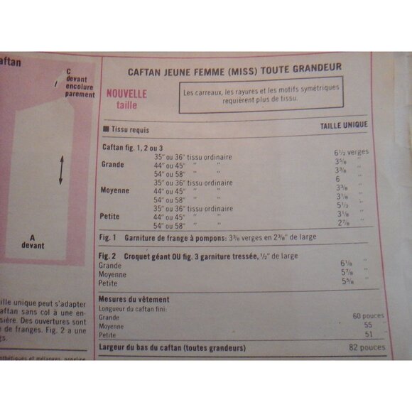 Simplicity 8354 vintage 1969 muu-muu caftan beginner pattern French instructions - Picture 4 of 7